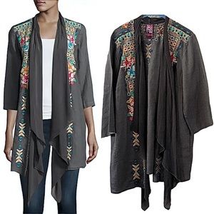 Johnny Was JWLA Gray Embroidered 100% Linen Kimono Jacket Size Medium